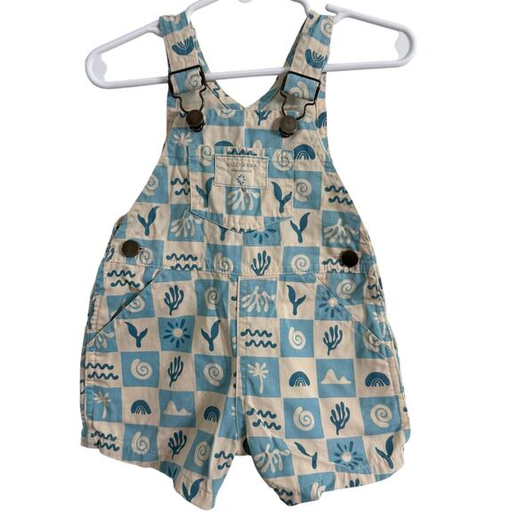 Wild Wawa Summer Blue Check Overall Shorts Size 12-24 Months Cotton - Picture 2 of 8